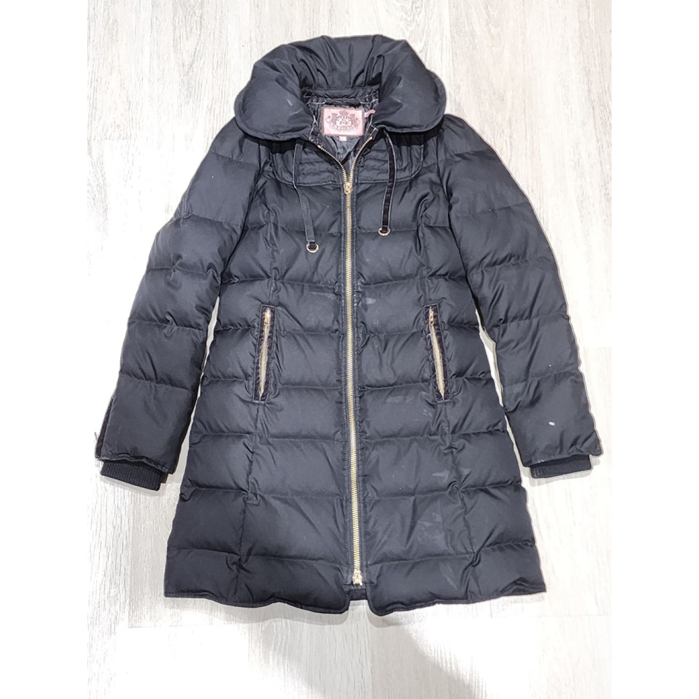 Juicy Couture Puffer Coat Down Filled Quilted Hooded Black Size S Used